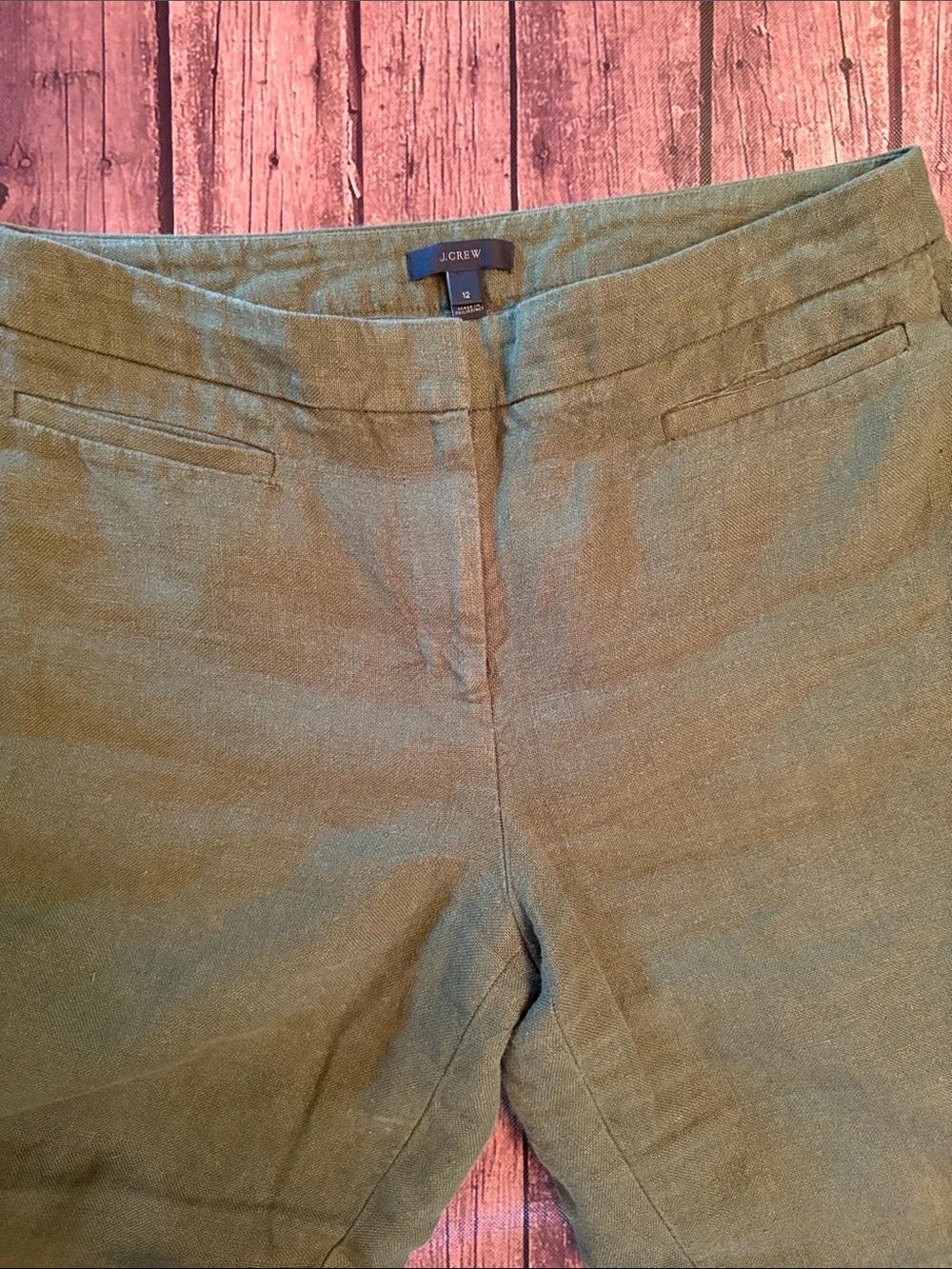 J. Crew 100% Linen Olive Green Dress Pants Sz 12
